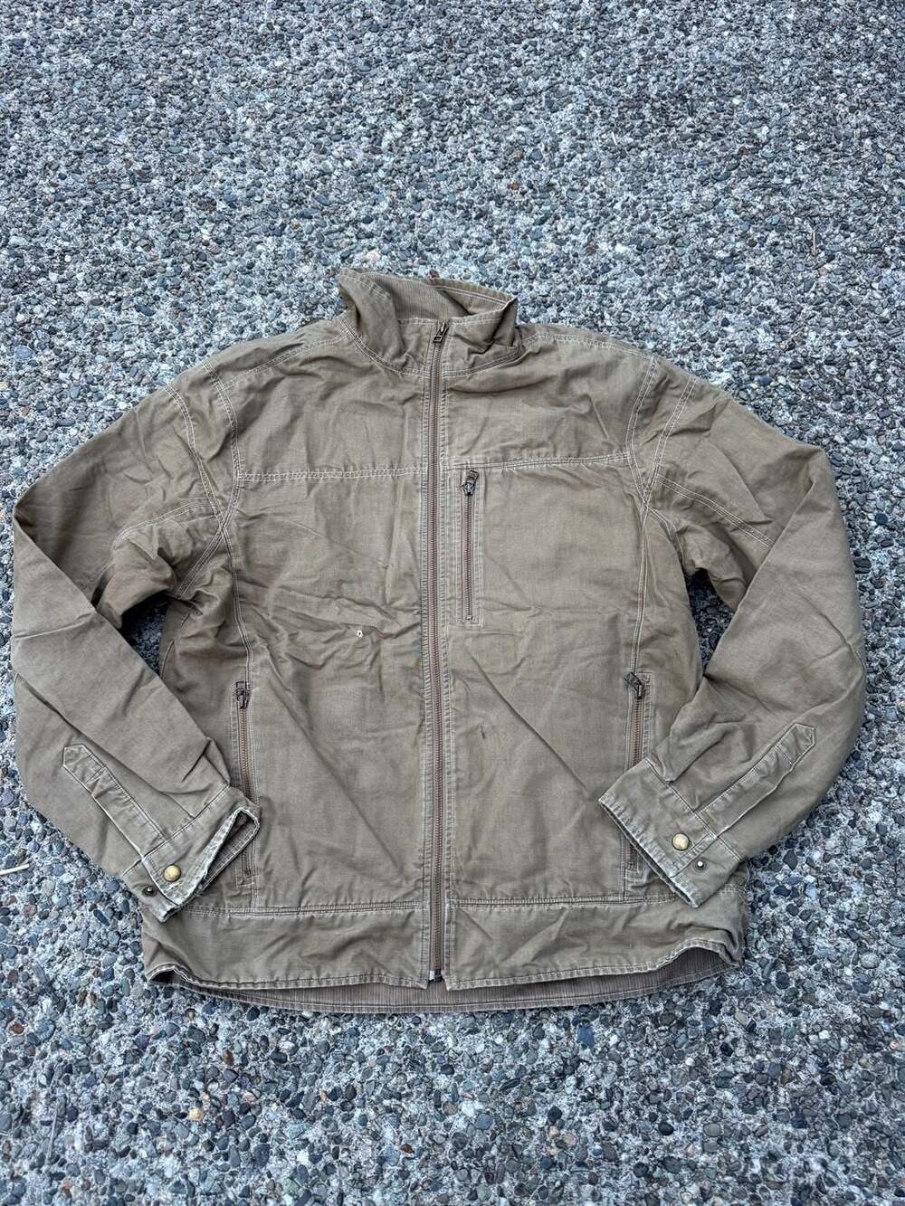 Kuhl Burr Jacket Mens L Brown Patina Dye Canvas Bomber Workwear